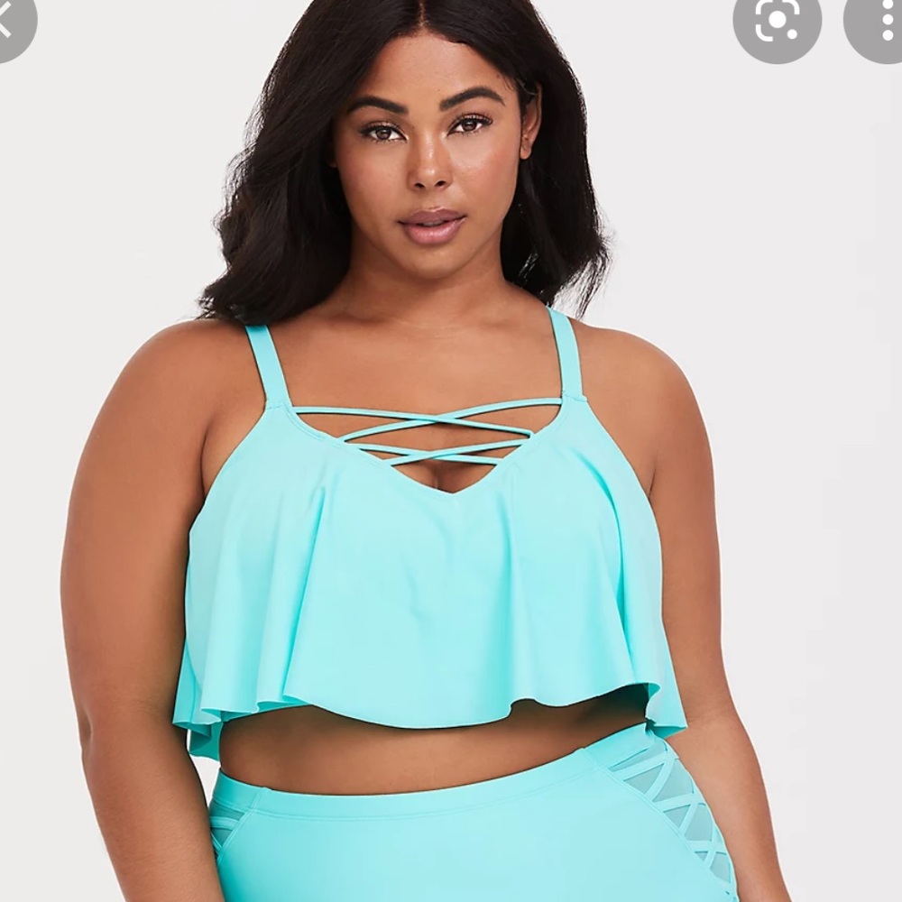 COPY - Torrid Plus Size Mint Strappy Flounce Bikini Top Criss Cross Top 2X New …
